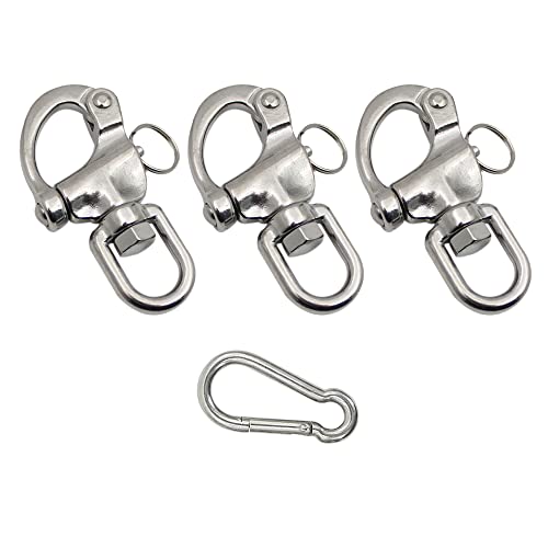 HOOUU Swivel Eye Snap Shackle Quick Release Bail Rigging Sailing Boat Marine 316 Stainless Steel for Sailboat Spinnaker Halyard,3Pack (3.49