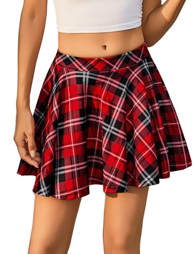 Avidlove Pleated Mini Skirt Plaid Skirts High Waist A Line Skater