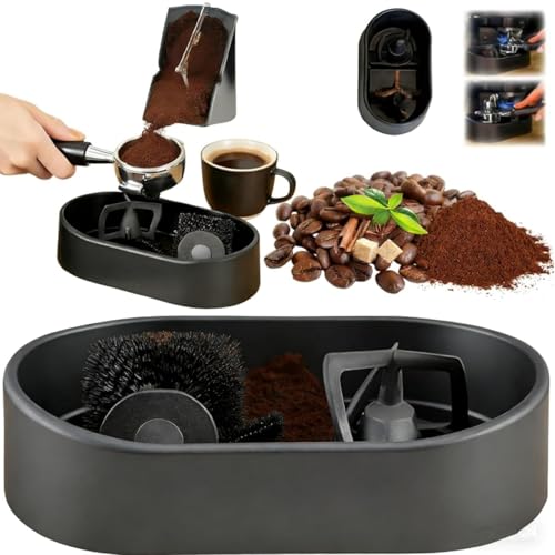 Collection De Marc De Café,Nettoyeur Porte Filtre Cafe,Filtre à Café, Support De Nettoyage pour Expresso De Qualité SupéRieure, Brosse De Nettoyage en Profondeur Et Plateau Anti-DéVersement. (1pcs)