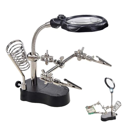 3.5X12X Helping Hands Soldering Station with LED Light & Alligator Clips - Magnifier Stand for Welding PCB Repair Jewelry Craft Hobby Model Building Watch Repair