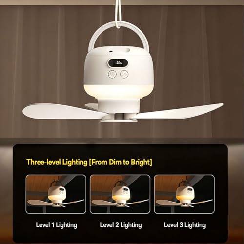 Ventilador de techo portátil para acampar al aire libre con luz LED USB 7