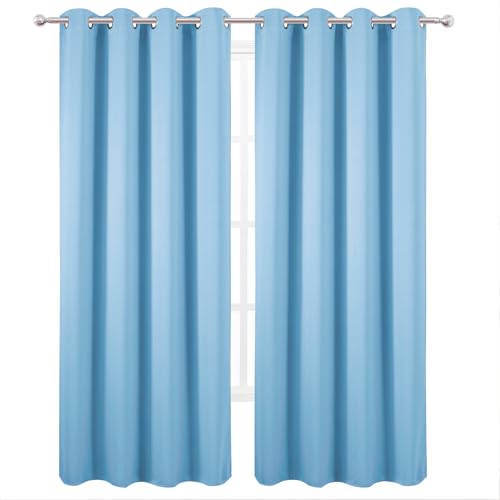 Image of LEMOMO Blackout Curtains 52 x 90 Inch Long Sky Blue Curtains Set of 2 Panels Room Darkening Curtains for Bedroom and Living Room