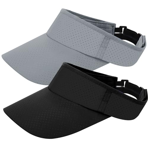 2Pcs Sun Visor Cap Mesh Quick Dry Breathable Sun Visor Hat Adjustable Empty Top Ponytail Baseball Cap Sun Protection Summer Outdoor Sport Golf Tennis Hat for Women Men (Black+Gray)
