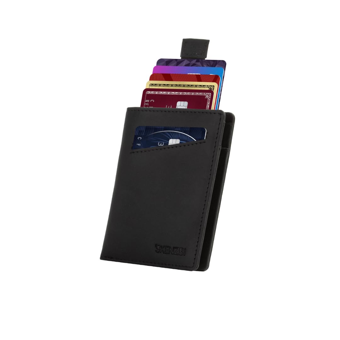 RFID Wallet For Men - 12 Slot Card Holder Minimalist Wallet - Space for Cash, ID Window - Slim Leather Wallet Card Holder (Hunter Black)