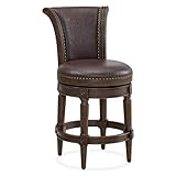 ROME + OAK Runyan 26' Swivel Counter Stool, Rotating High Back Barstool in Dark Walnut Finish with Vintage Brown Vegan Leather Seat