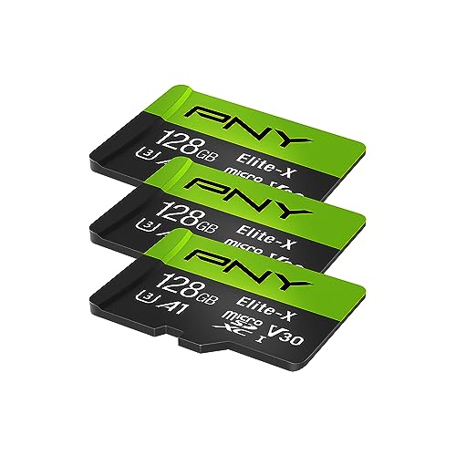Image of PNY 128GB Elite-X Class 10 U3 V30 microSDXC Flash Memory Card 3-Pack - 100MB /s, Class 10, U3, V30, A1, 4K UHD, Full HD, UHS-I, microSD