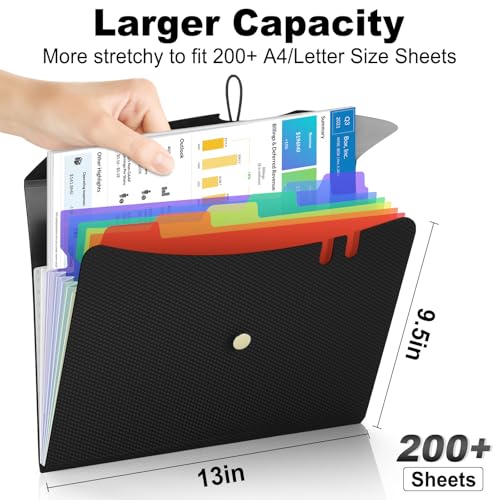 Sooez Pasta expansível de 7 bolsos, organizador de arquivos sanfonado premium com fecho elástico, pa