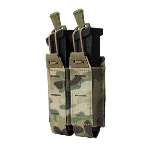 Double 9mm Mag Pouches MOLLE Magazine Holder Utility Holster Pouch with Elastic Side Anti Slip Loop Panel(camo)
