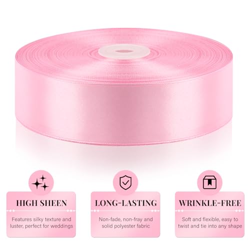 1-1/2 Inch 100 Yards Pink Satin Ribbon, Solid Fabric Ribbon Roll for Flower Bouquet, Gift Wrapping, Roses Making, Handmade Crafts by Jutieuo - Image 3