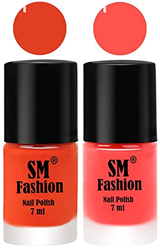 Image of Long Lasting Nail Polish | Nail Paint Combo 7 ml Each) - Set of 2 Reddish Orange -Baby Pink