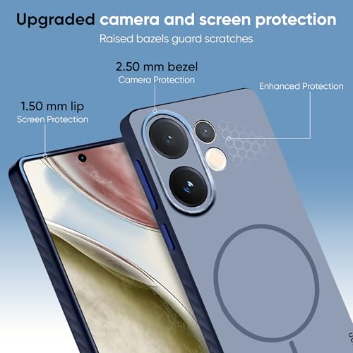 Image of KARWAN Slim Shockproof Back Case Cover Compatible with Vivo V60,Dual Layer Armor Protection with Matt Finish, Heavy Duty Cover with Magnetic MagEase Wireless Charging (Blue)