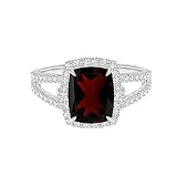 Halo de pierres précieuses grenat taille radieuse en argent sterling 925, accents, bague de mariage pour femme (64)
