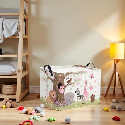 Image of Rectangular Baby Kids Storage Basket for Home Kitchen Girls Cute Storage Bin Organizer Shelf Book Room Decor(Pink Animal)