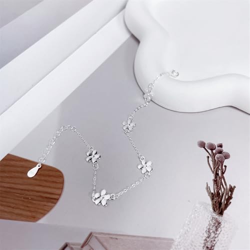 Dainty Flower 925 Sterling Silver Bracelets for Women Minimalist Daisy Flower Charm Link Bracelets Adjustable Chain Fashion Jewelry3