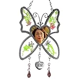 Mom Butterfly Picture Suncatcher with Real Dried Flowers - Heart Shaped Photo Opening - Silver Heart Charm and Beads - Special Mother - Personalize - 5