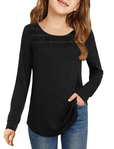 Image of Vivitulip Girl's Basic Long Sleeve Crew Neck T-Shirts Casual Smocked Cute Tunic Tops