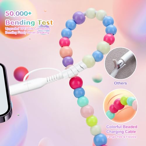 Image of Aolcev USB C Cable 2 in 1 USB A to USB C Fast Beaded Charging Cord 3.3FT | 66W for iPhone Charger Multi USB Type C Charger Cord for iPhone 17 16 15 14 13 12 Pro Max Galaxy S26 S25 Ultra iPad Colored