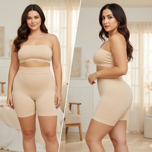SHAPERX Shapewear Unterhose Bauchweg Damen Figurformend Miederhose Hohe Taille Stark Formend Body Shaper Shaping Shorts, UK-SZ5810-Beige-S/M