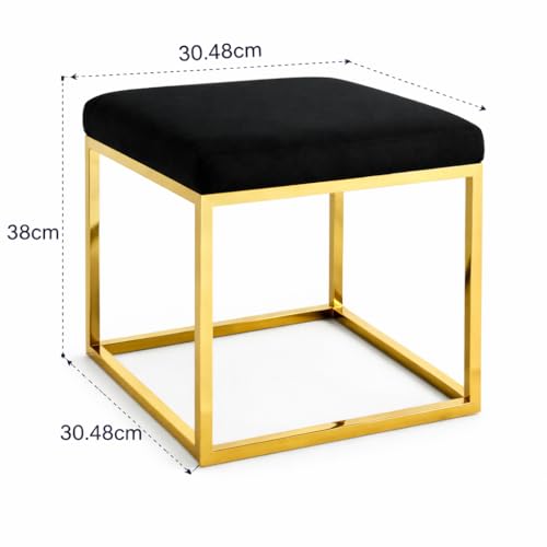 Image of Square Metal Ottoman /Sitting Stool /Living Room Furniture /Office, Velvet Footstool /Footrest Pouffes Home Decor (Black) - 30.48 Cm, 38 Cm
