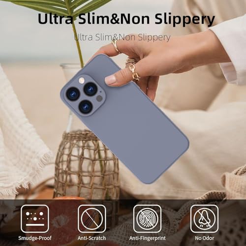 Image of DIZORO Compatible for iPhone 15 PRO Camera Protection Case 6.1, Slim Liquid Silicone 3 Layers Full Covered Soft Gel Rubber Phone Case Protective Cover 6.1 Inch - Lavender Grey.