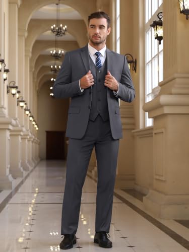 Image of Cooper & Nelson 3 Piece Mens Suit Set 2 Button Slim Fit Suits for Men Business Wedding Party Tuxedo Jacket Vest Pants and Tie