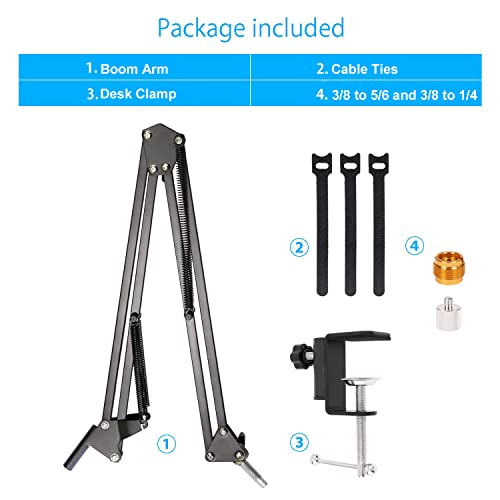 For Blue Yeti Microphone Boom Arm, Yuzuhome Adjustable Suspension Blue Yeti X And Blue Yeti Nano Mic Stand With 3/8" To 5/8" And 3/8" To 1/4"Screw Adapter, Black #TOP5