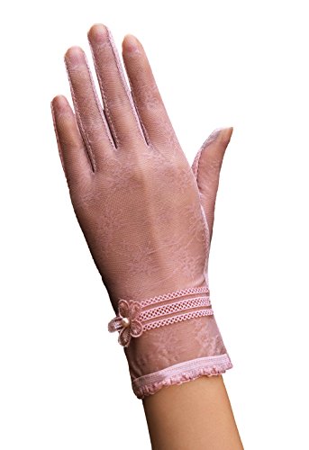 Femme Eté Mitaines De Conduite Rétro Dentelle Fleurs Ajourées Gants Anti-Dérapant (Rose) Cover