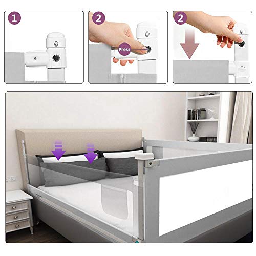SURPCOS Bed Rails for Toddlers - 60“ 70” 80“ Extra Long Baby Bed Rail Guard for Kids Twin, Double, Full Size Queen & King Mattress (Gray) (1Side: 80''(L) X30''(H)) - Thumbnail 5
