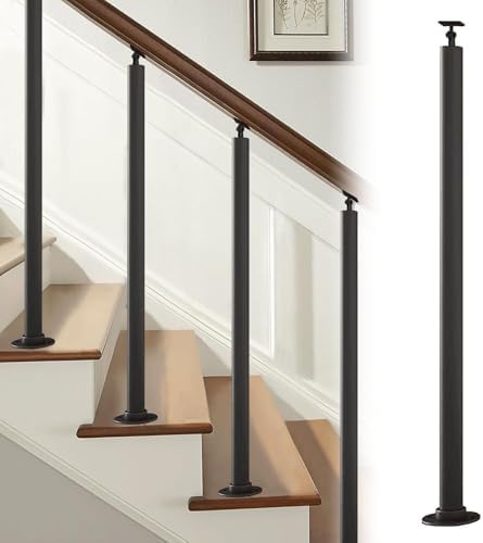 Black Metal Railing Post - 39.4in Horizontal Deck Baluster for Side Mount Staircases, Durable Guardrail Column for Church, Basement & Garage Safety, 1-Pack