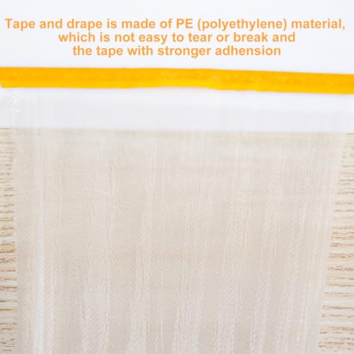 Image of Tape and Drape with 4 Rolls Masking Tape, 4 Sizes Pre Taped Masking Film for Automotive Painting Covering, Multi Use Painters Plastic with Tape for Car Furniture Painting Sheeting Covering