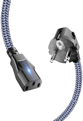 Goalfish 2,0m Kaltgerätekabel 3 polig Typ F Eurostecker 90° auf C13, Nylon | Robust, Stromkabel Netzkabel, Kaltgerätestecker mit VDE, für PCs, Monitore, Drucker, Scanner, Bildschir