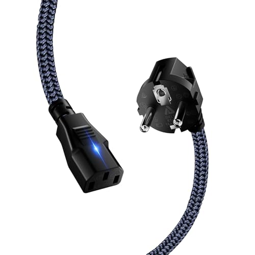 Netzkabel 3 polig,Kaltgerätekabel Nylon-Geflecht Universale Stromkabel (CEE 7/7 auf IEC60320 C13) mit VDE für Monitore, PC, Drucker, PS3/PS4 PRO, Scanner, TV, Bildschirm, Beamer, Projektor -0,5M