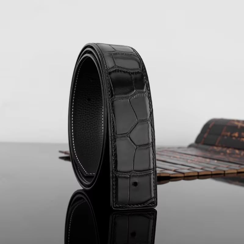 Auténtica piel de cocodrilo estampada de dos caras para hombre, correas de cintura sin hebilla, cinturones de piel de vaca auténtica para hombre