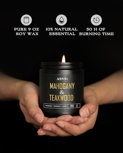 Image of AOOVOO Scented Candles for Men - 4 Pack Candles for Home Scented, 36oz Soy Wax, 200 Hour Burn Time, Men Candle Set, Sandalwood Oud /Mahogany Teakwood /Smoke Vanilla /Jasmine Candle Set A