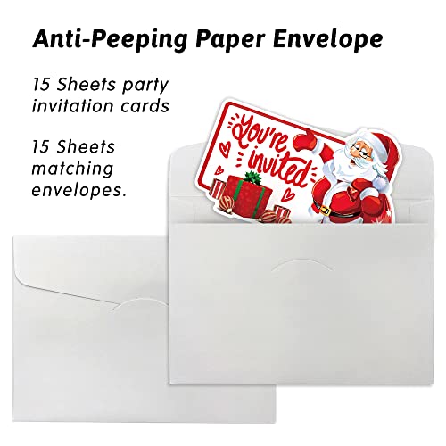Christmas Party Invitation Cards，15 Sheets Santa Claus Invitation Cards With With 15 Envelopes，Christmas Party Supplies，Christmas Shaped Fill-In Invitations #TOP4