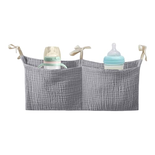 Organizador de cuna, organizador de almacenamiento para bebé, organizador de pañales para guardería, bolsa organizadora portátil con 2 bolsillos, ropa de cama multiusos para bebés para biberón