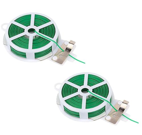 YIKANGHENG Garden Wire with Cutter 2 Pcs Total 656 Feet/ 200 Meter Soft Iron Wire Horticultural Tying Line for Binding and Fixing of Fruit Flower Plants and Vegetables (2 Green)
