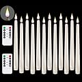 Kiexung Flameless Cone Candle Flicker, Battery Powered LED Warm 3D Water Drop Wick Window Candle Plastic 12 Pack with 10 Keys Remote Control, Christmas Home Wedding Decoration (0.78x11.21 inches)