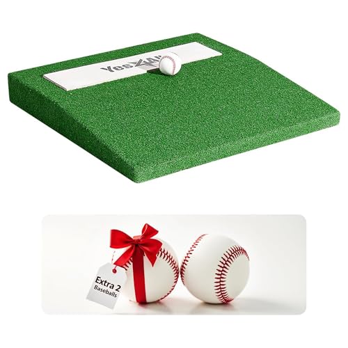 Yes4All Portable Pitching Mound and 2 Baseballs, Pitchers Mound Baseball, Softball Pitching Mound with Antifade Turf and Regulation Pitching Rubber 30 x 30 x 4 Inch for Indoor and Outdoor.