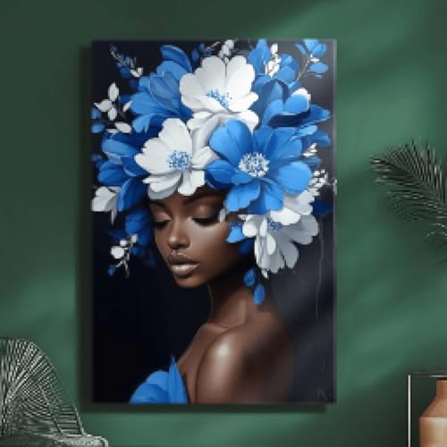 Décoration d'intérieur salon toile fleurs bleues et blanches