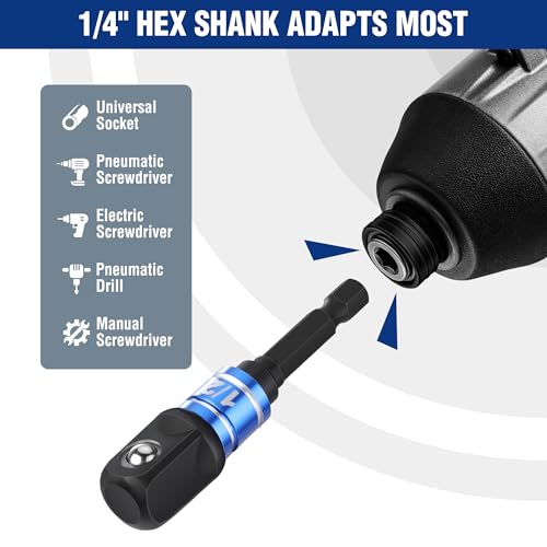 WORKPRO Impact Grade Socket Adapter Set, 1/4", 3/8", & 1/2" Drive, Extension Driver Bit With Holder, for Power Drill to High Torque Impact Wrench