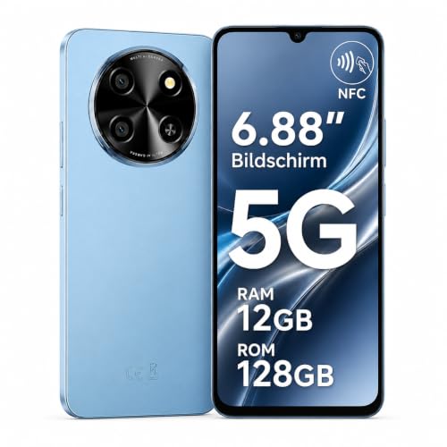 2026 Neu Smartphone 5G, Handy Ohne Vertrag Android 15, 6.88" 120Hz Display, NFC, 12GB+128GB/2TB TF, 5000mAh, Dual SIM, Ultradünn & Leicht, 18W, 16MP + 8MP, Fingerabdruck,Face ID Simlockfreie Handys
