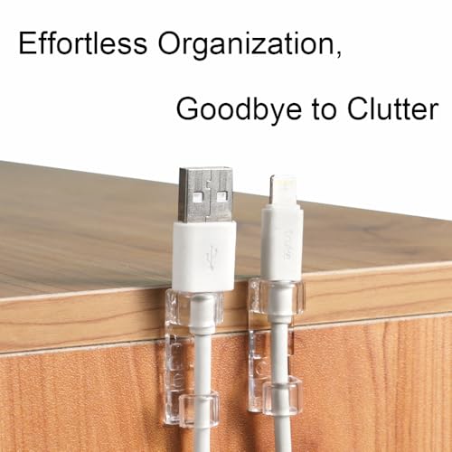 Juego de 40 clips claros autoadhesivos para cable, modelo S, para sostener cables bajo escritorio, pared o auto miniatura 3