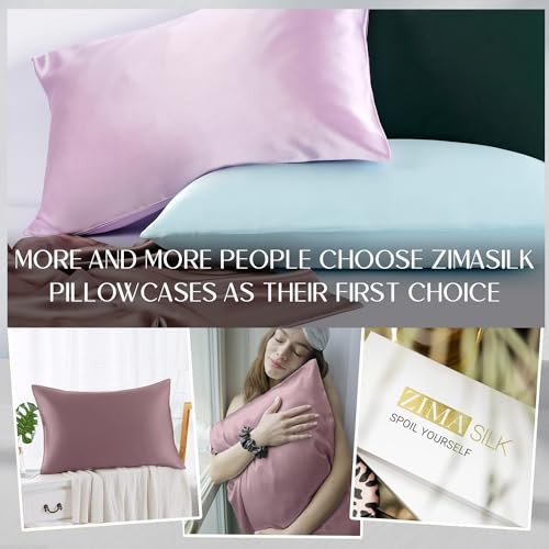 ZIMASILK 100% Pure Mulberry Silk Pillowcase for Hair and Skin Health,Soft and Smooth,Both Sides Premium Grade 6A Silk,600 Thread Count,with Hidden Zipper,1pc (King 20''x36'',Dark Mauve)
