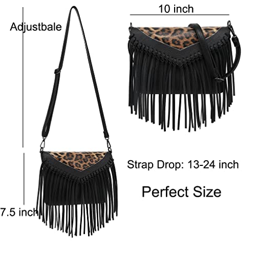 Image of Fringe Crossbody Purse for Women, Vintage Leather Western Boho Purse, Tassel Small Handbag Shoulder Bag