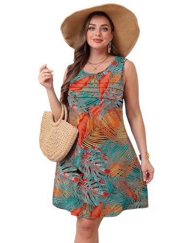 Image of OFEEFAN Womens Pleated Front Tank Dresses Fashion Spring Sleeveless Pockets Sundress Casual Summer