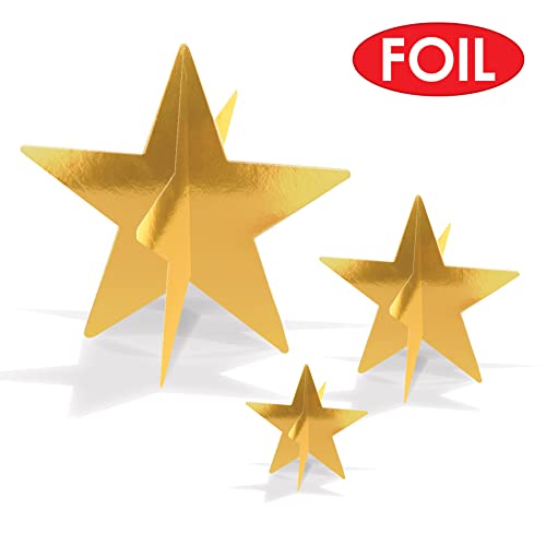 image for Beistle Gold 3-D Foil Star Centerpieces, 9-Count – Metallic Starry T