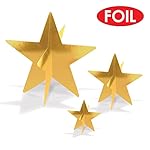 Beistle Gold 3-D Foil Star Centerpieces, 9-Count – Metallic Starry Table Decorations in 3 Sizes for New Year’s Eve, Awards Night, Graduation, Hollywood Party, Anniversary and Celebration Events - Image 3