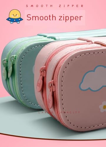 Image of PU Leather Pencil Case with Zipper, Large Capactiy Pouch Stationary Bag Storage Bag Makeup Bag for School, Office (Pink)