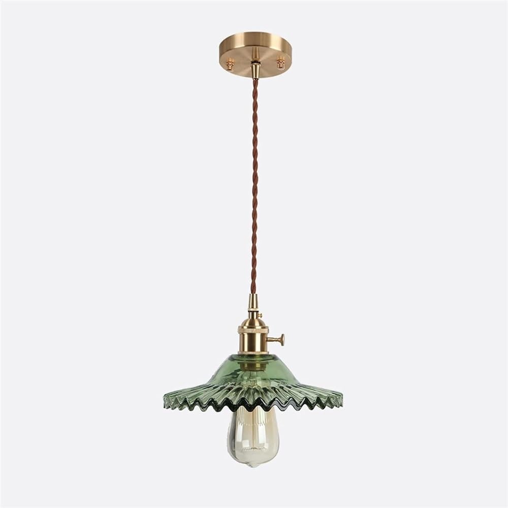 TONFON Vintage Pattern Glass Chandelier Green Glass Shade Pendant Light Retro Classic Study Room Ceiling Light Fixture for Kitchen Island Dining Room Bedroom Hallway Bar Living Room Hanging Light